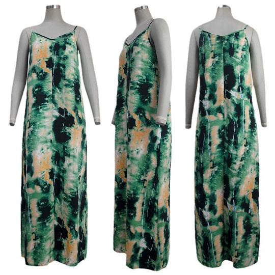 Damen Elegant langes Kleid mit Spaghettiträgern EB