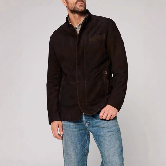Herren Wildlederjacke im klassischen Schnitt mit Stehkragen und praktischen Taschen EB