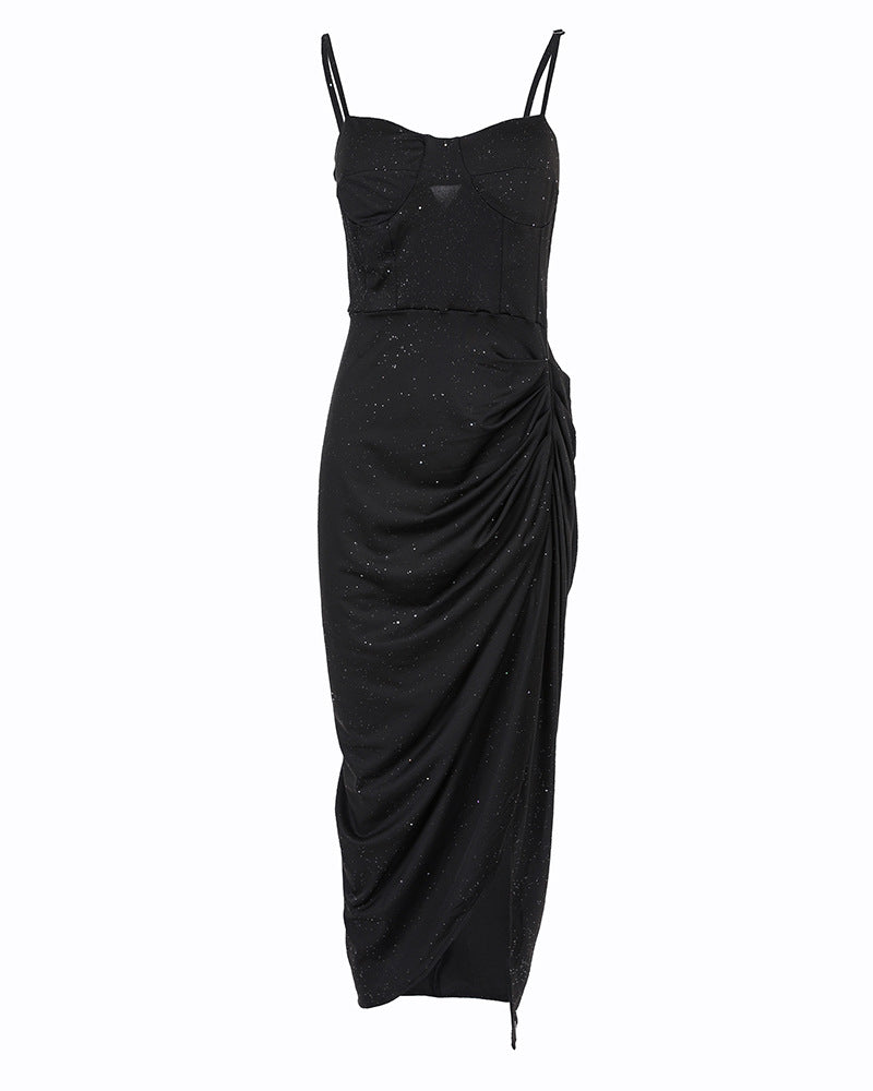 Damen elegantes Wickelkleid mit schimmerndem Sternenmuster EB