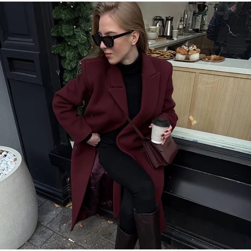 Damen eleganter langarm Mantel im Doppelreiher-Stil EB