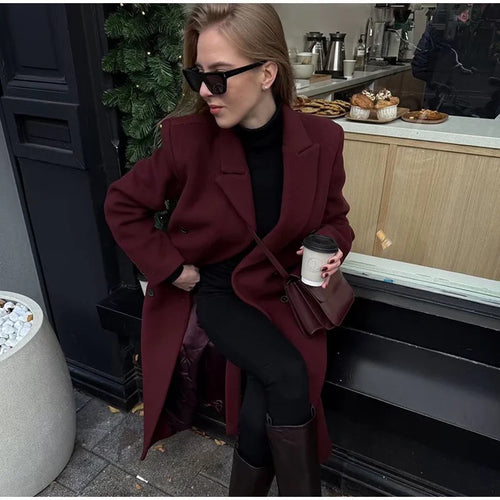 Damen eleganter langarm Mantel im Doppelreiher-Stil EB