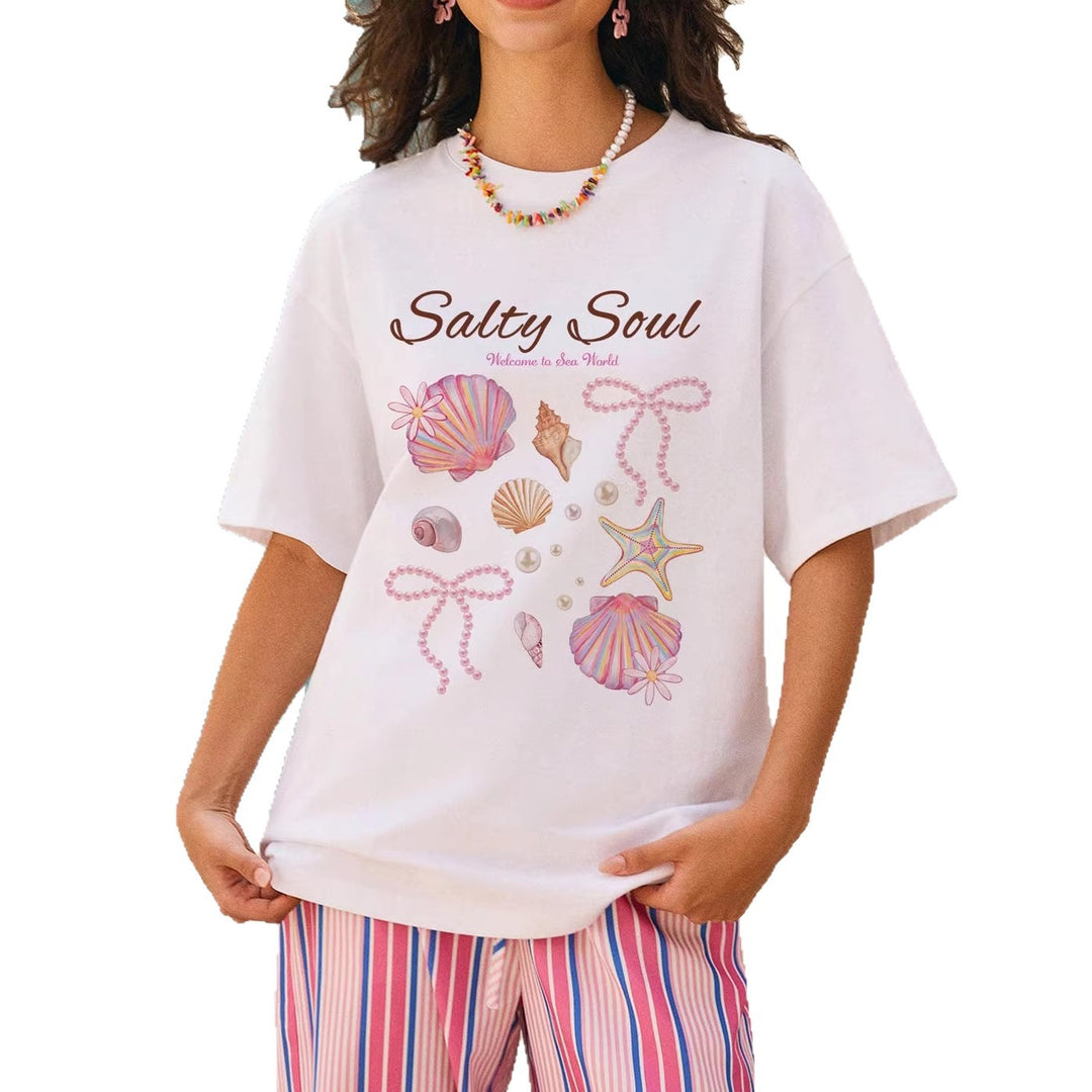 Damen Grafik T-Shirt mit maritimem Muschelmotiv und legerem Schnitt EB