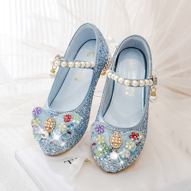 Mädchen Glitzernde Ballerinas mit Blumenapplikationen EB