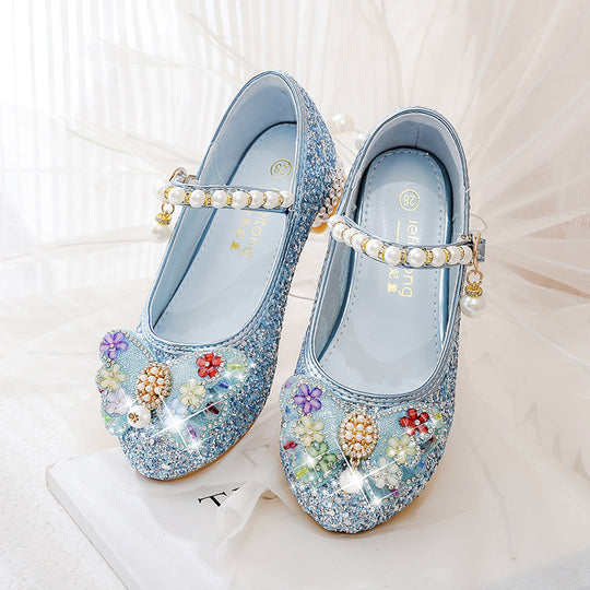 Mädchen Glitzernde Ballerinas mit Blumenapplikationen EB