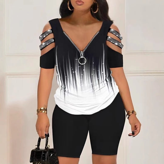 Damen Figurbetontes Oberteil mit schickem Reißverschluss und Cut-Out-Details EB