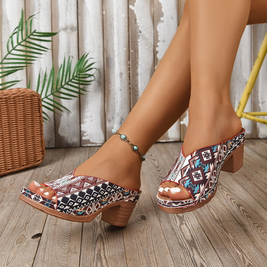 Damen Offene Blockabsatz-Pantoletten mit floralem Design und komfortablem Fußbett EB
