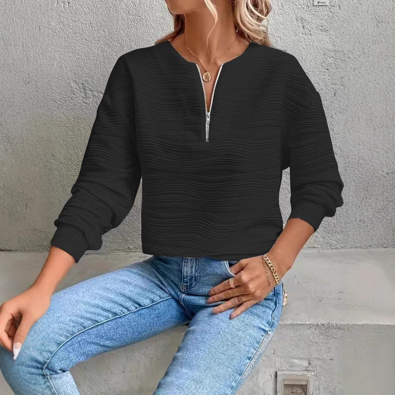 Damen Moderner Sweatshirt mit Halbreißverschluss und strukturiertem Design EB