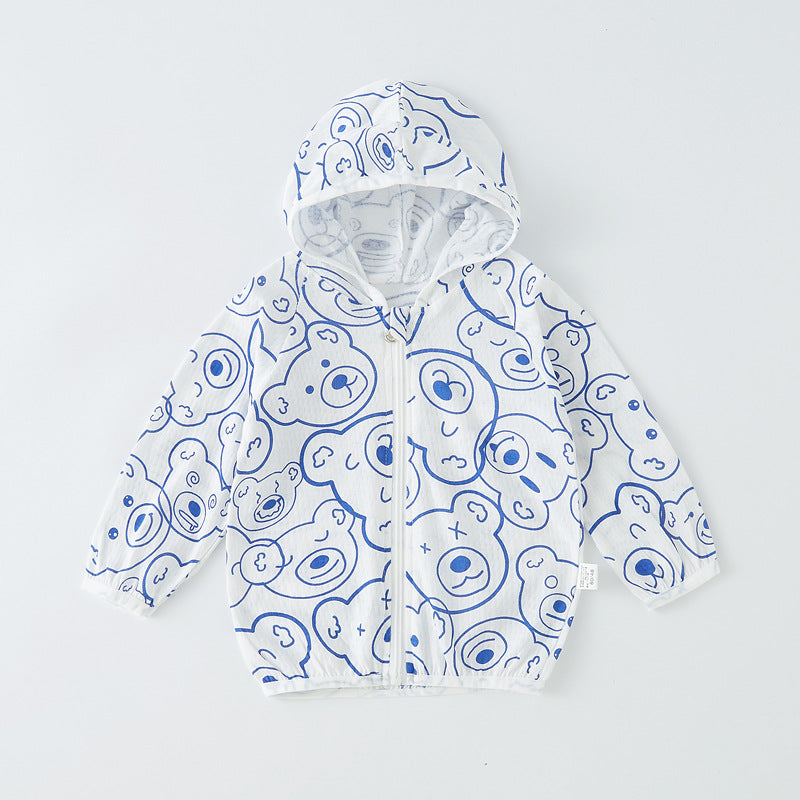 Unisex nan leichte atmungsaktive Kapuzen-Zip-Jacke aus Musselin für Babys mit Hasenmotiv EB