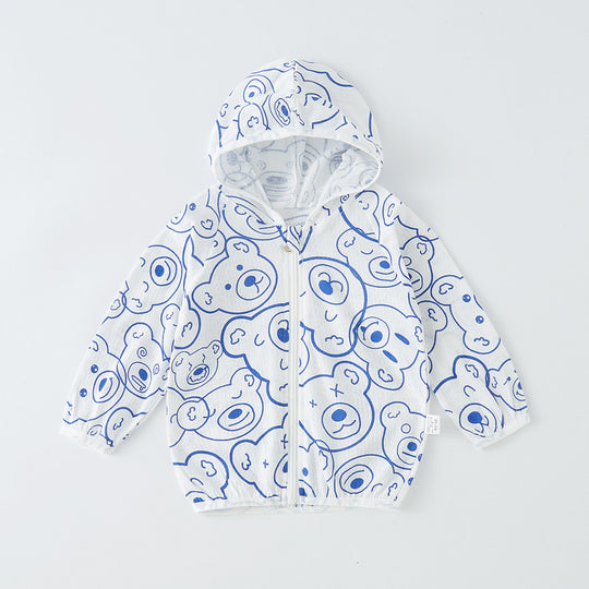 Unisex nan leichte atmungsaktive Kapuzen-Zip-Jacke aus Musselin für Babys mit Hasenmotiv EB