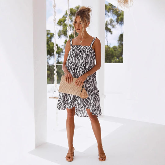 Damen Luftiges Strandkleid mit voluminösem Rock und Rüschendetails EB