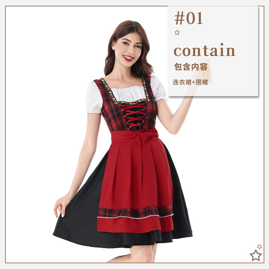 Damen nan traditionelles Dirndlkleid mit Karo-Mieder und gesteppter Schürze EB