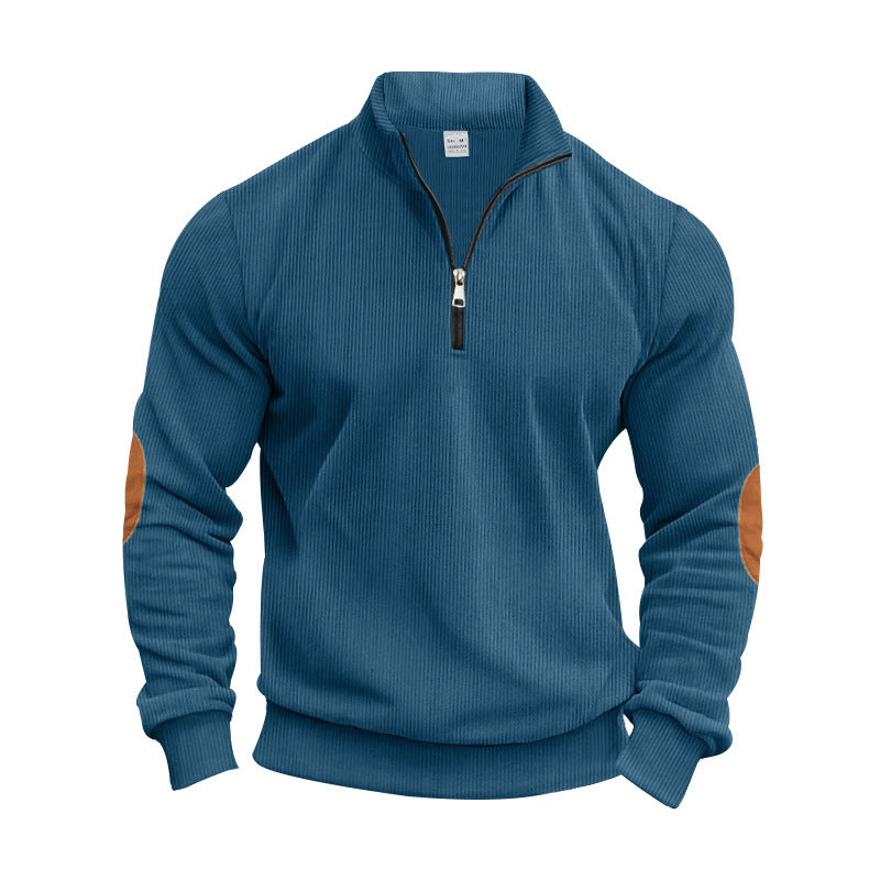 Herren Strickpullover mit modernem Reißverschluss und eleganten Ellbogenpatches EB