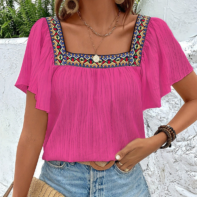 Damen Luftige Sommerbluse mit Stickereien EB
