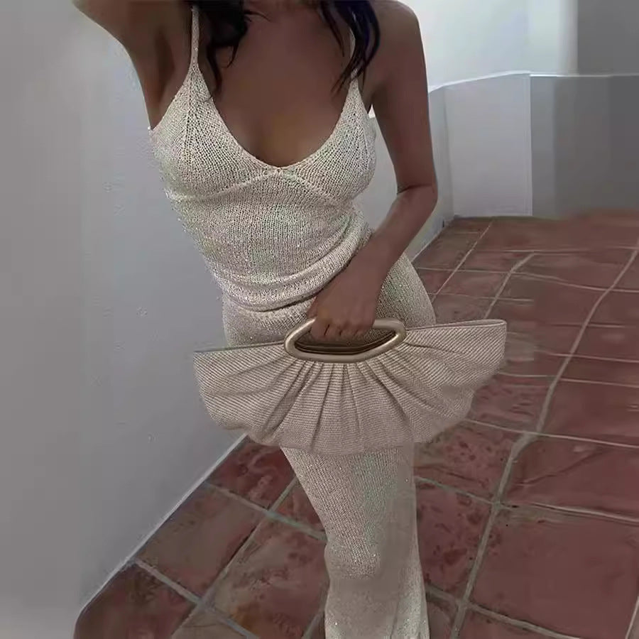 Damen Strick-Top und Maxi-Rock Set EB