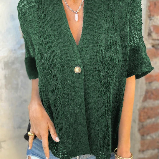 Damen Strickbluse mit modernen Lochmustern und eleganter Knopffront EB