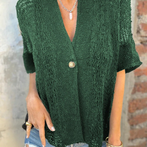 Damen Strickbluse mit modernen Lochmustern und eleganter Knopffront EB