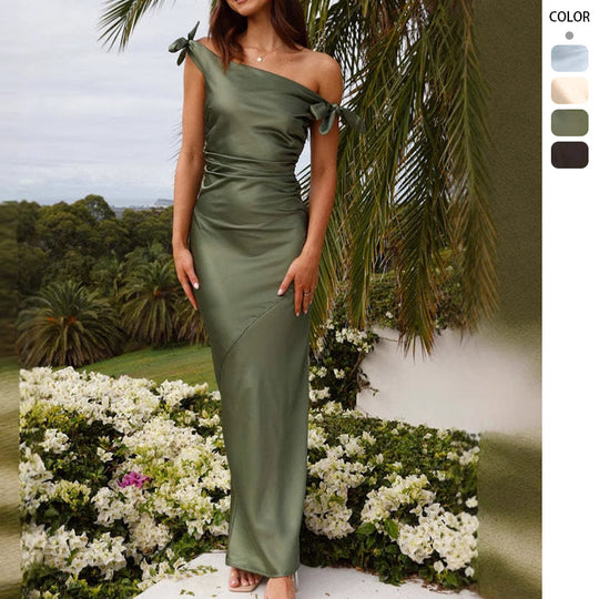 Damen Abendkleid mit schulterfreiem Design und Rüschendetail EB