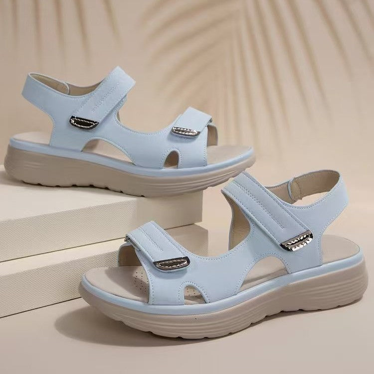 Damen Bequeme Riemchen-Sandalen mit ergonomischem Fußbett und verstellbaren Klettverschlüssen EB