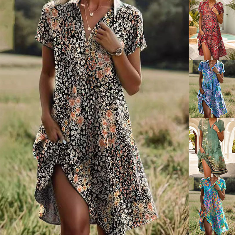 Damen Freizeitkleid mit fröhlichem Blumenmuster und femininem Schnitt EB