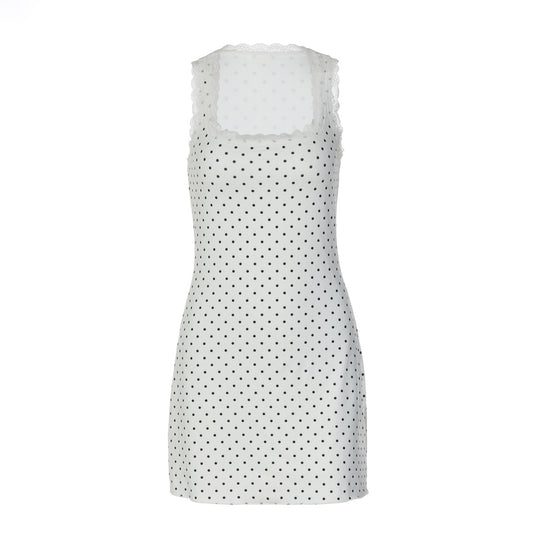 Damen Verspieltes Minikleid mit Punkten und Spitzenbesatz EB