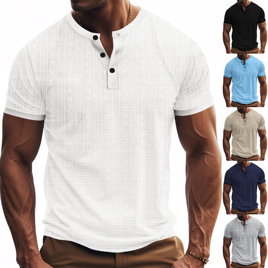 Herren Kurzarm-Henley-Shirt mit moderner Knopfleiste und subtiler Struktur EB