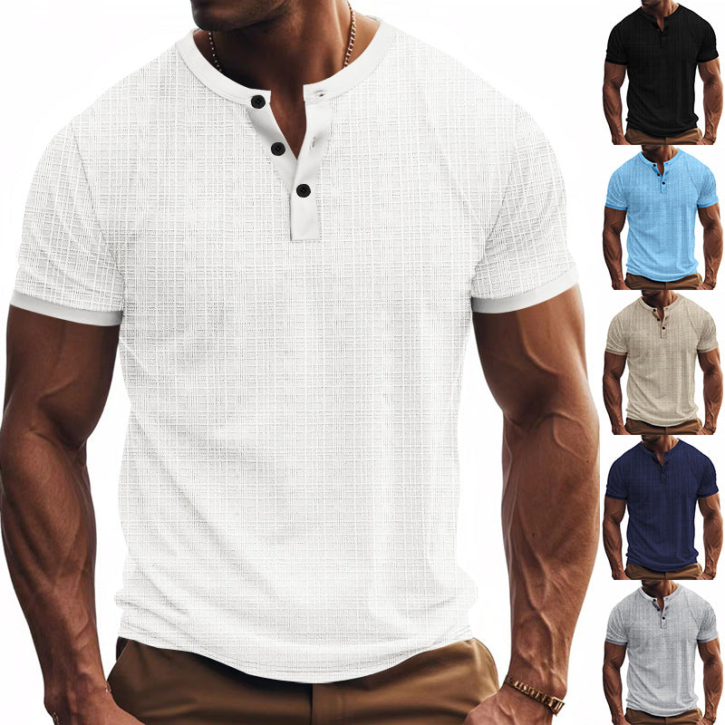 Herren nan Bandkragen-Henley mit feiner Gitterstruktur und tailliertem Schnitt EB