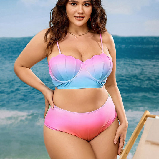 Damen Push-Up Bikini-Set mit modischem Wellenmuster und hohem Taillenschnitt EB