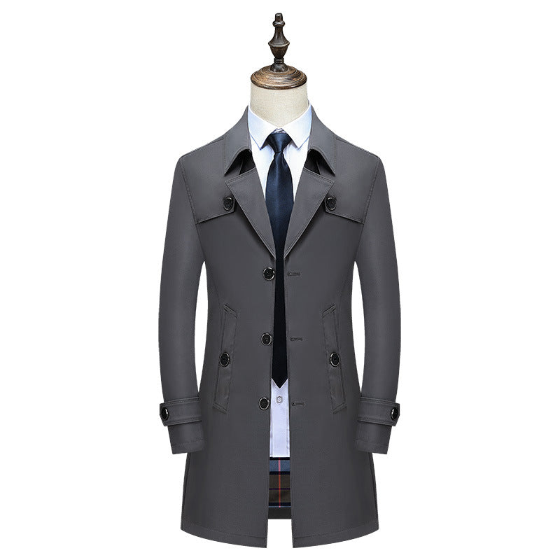 Herren Klassischer Trenchcoat mit karierter Innenfutter und Wetterschutz EB