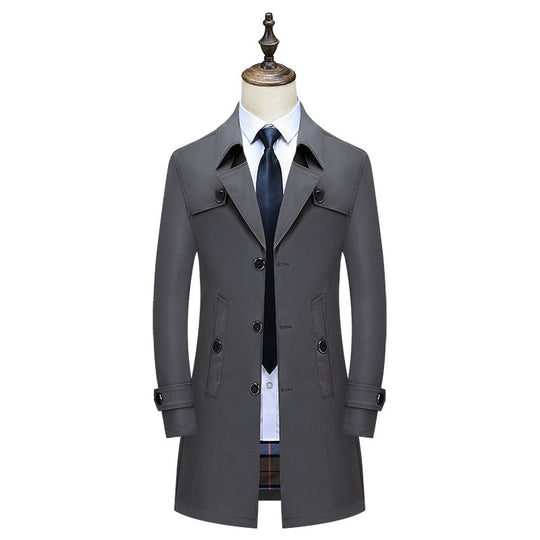 Herren Klassischer Trenchcoat mit karierter Innenfutter und Wetterschutz EB