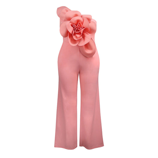 Damen Eleganter Jumpsuit mit floralen Applikationen EB