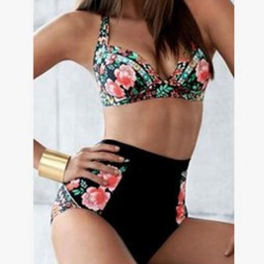 Damen Hoch tailliertes Floral-Bikini-Set EB