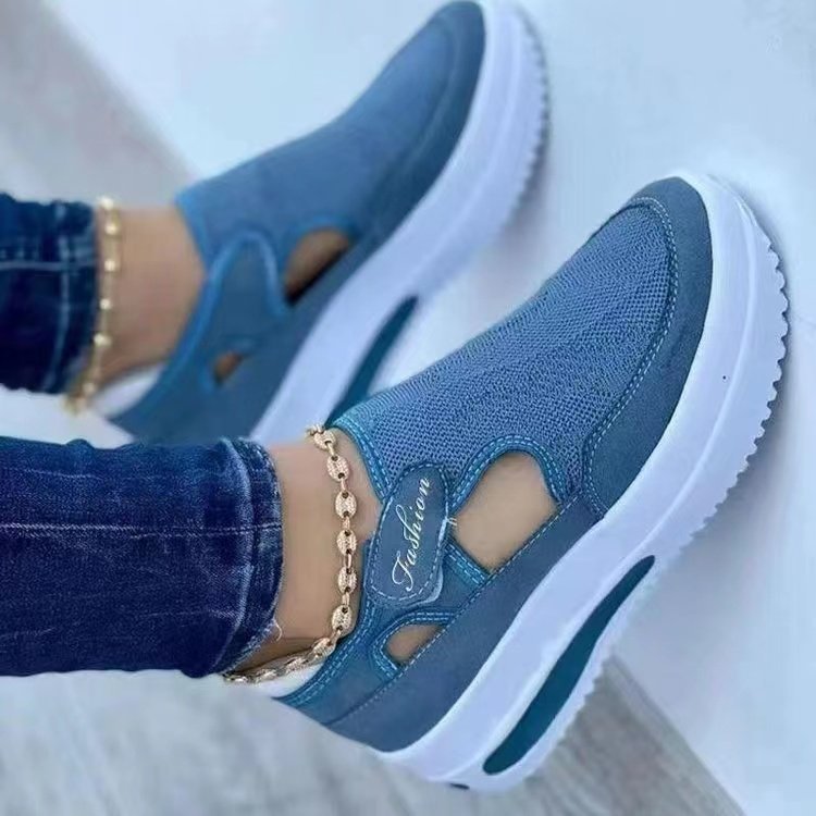 Damen  atmungsaktive Strick-Sneaker mit Klettverschluss, Cut-Outs und Plateau-Luftsohle EB