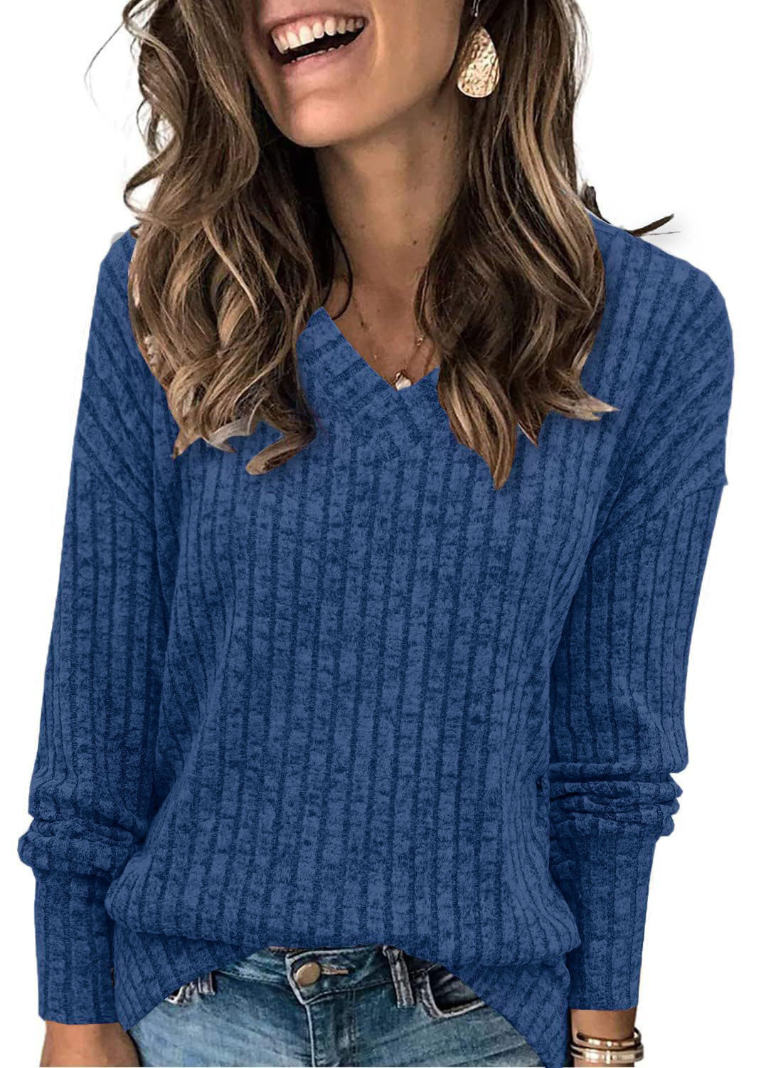 Damen eleganter V-Ausschnitt Pullover EB