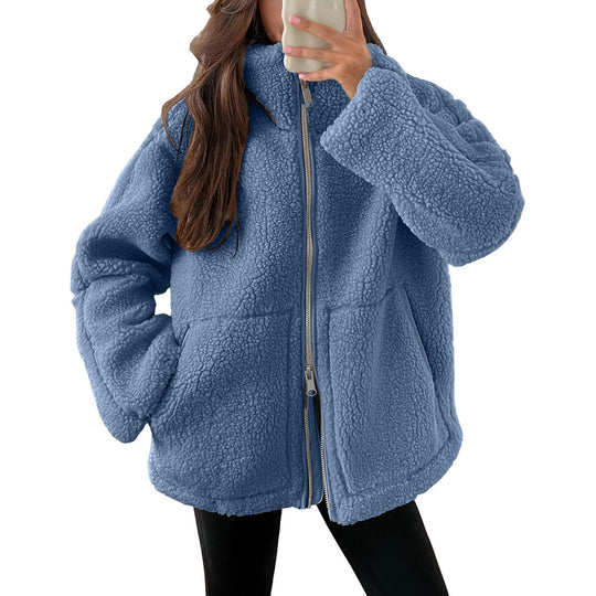 Damen Kuschelige Teddy-Jacke mit Reißverschluss EB