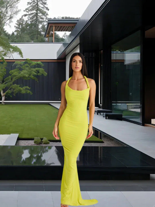 Damen Figurumspielendes Maxikleid mit schulterfreiem Design und raffinierten Trägerdetails EB