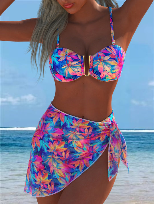 Damen Bikini-Set mit elegantem Balconette-Oberteil und modischem Wickelrock EB