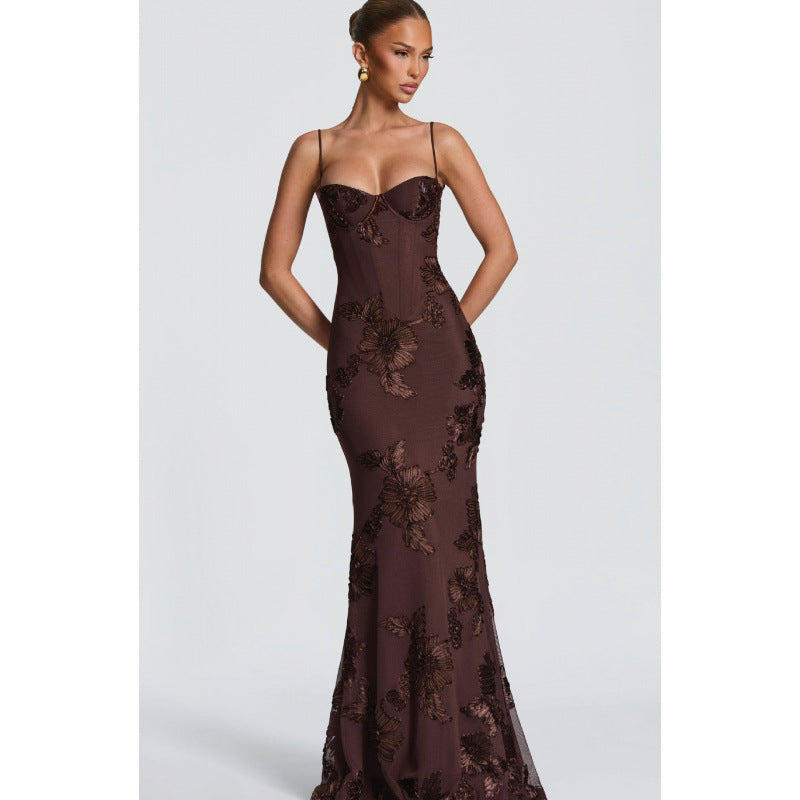 Damen Elegantes Abendkleid mit floralem Spitzenmuster und figurbetontem Schnitt EB