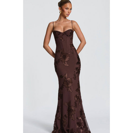 Damen Elegantes Abendkleid mit floralem Spitzenmuster und figurbetontem Schnitt EB