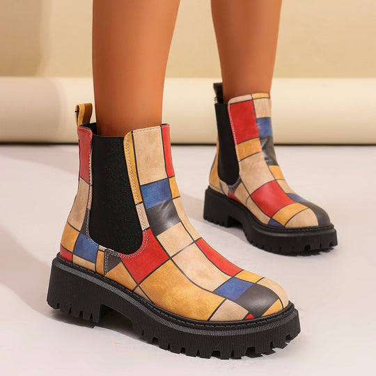 Damen Chelsea-Stiefel mit kreativem Musterdruck und rutschfester Sohle EB
