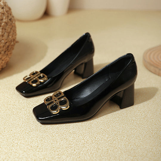 Damen elegante Blockabsatzschuhe mit Schmuckdetail EB