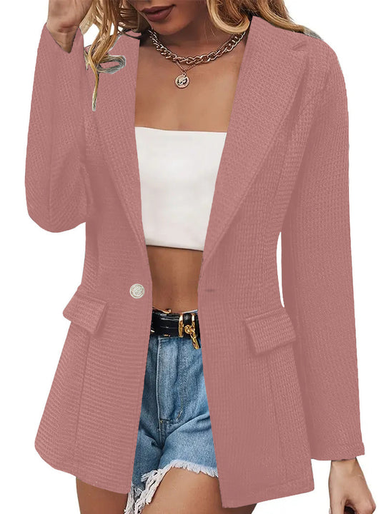 Damen stylische Blazerjacke mit strukturiertem Stoff und aufgesetzten Taschen EB