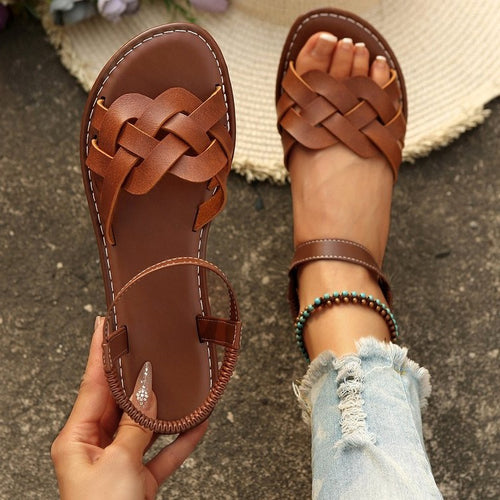 Damen bequeme geflochtene Sandalen mit verstellbarem Riemen EB