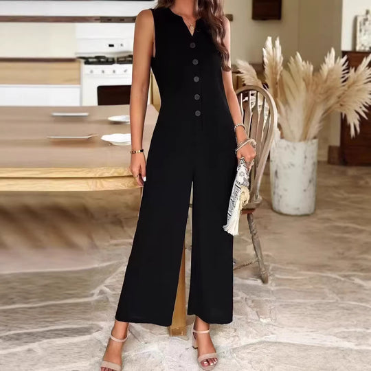 Damen Eleganter Jumpsuit mit Knopfdetails und praktischen Taschen EB