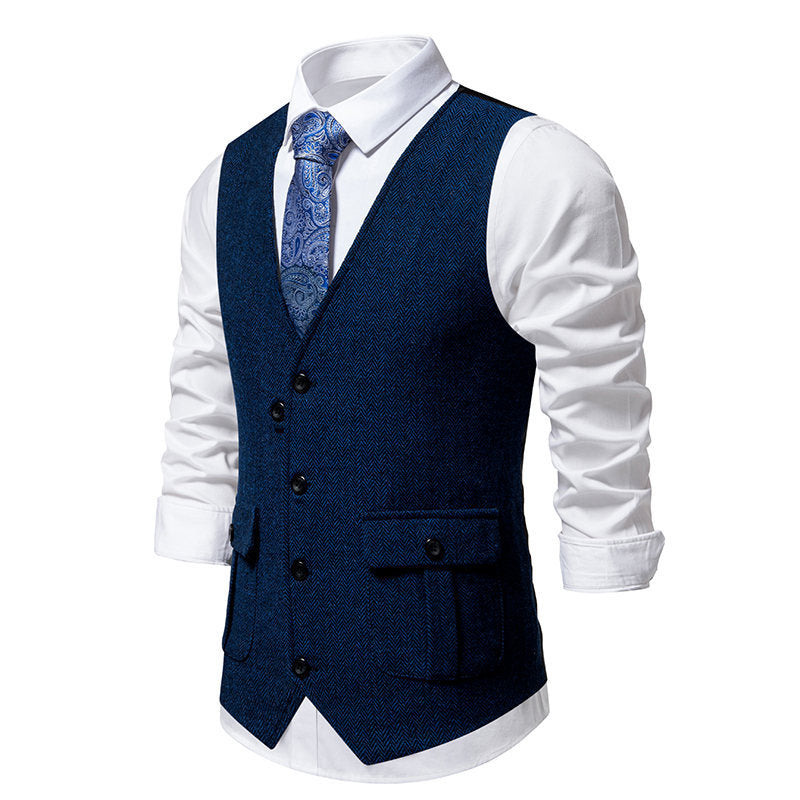 Herren elegante Weste im Herringbone-Design mit praktischen Taschen EB