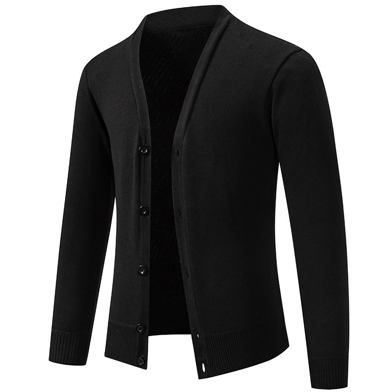 Herren nan leichte Feinstrick-Strickjacke mit V-Ausschnitt, verdeckter Knopfleiste und elastischem Rippbündchen EB