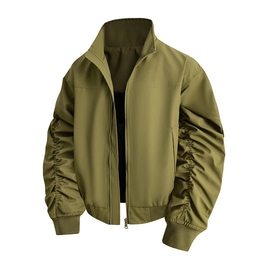 Damen elegante Bomberjacke mit strukturierten Ärmeln und modernem Stehkragen EB