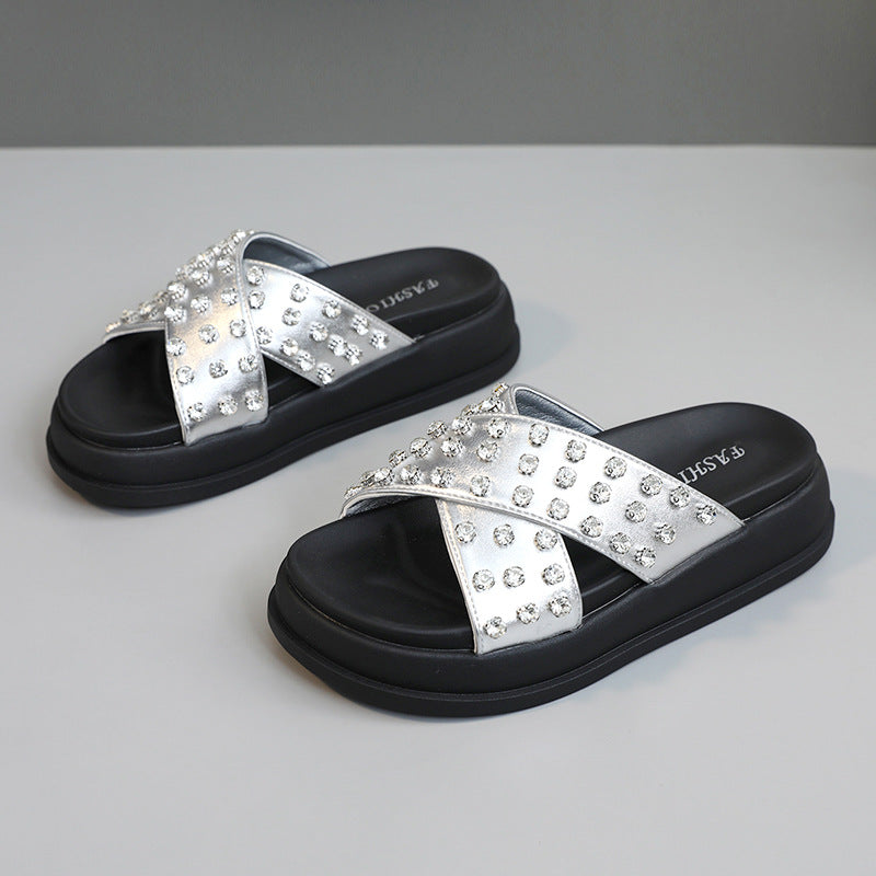 Damen Glitzernde Schlappen mit modischem Riemendesign und rutschfester Sohle EB