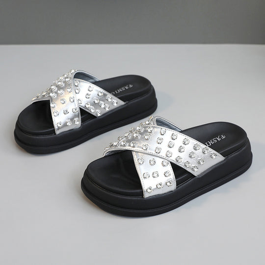 Damen Glitzernde Schlappen mit modischem Riemendesign und rutschfester Sohle EB