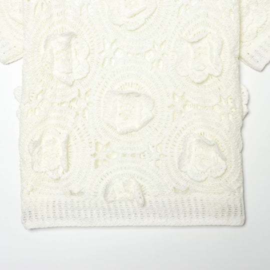 Damen Spitze T-Shirt mit luxuriöser Blumenstickerei und dekorativen Perlen EB