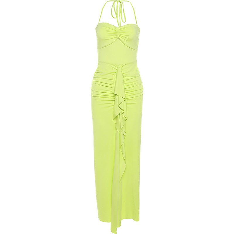 Damen Elegantes Maxikleid mit raffinierten Rüschendetails und Spaghettiträgern EB